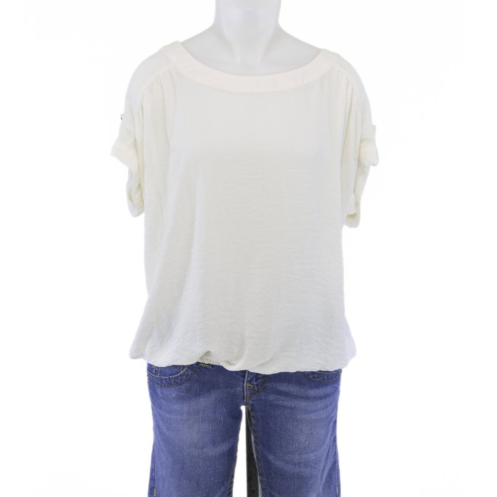 A.N.A. Cream Short Sleeve Bubble Blouse (XL)